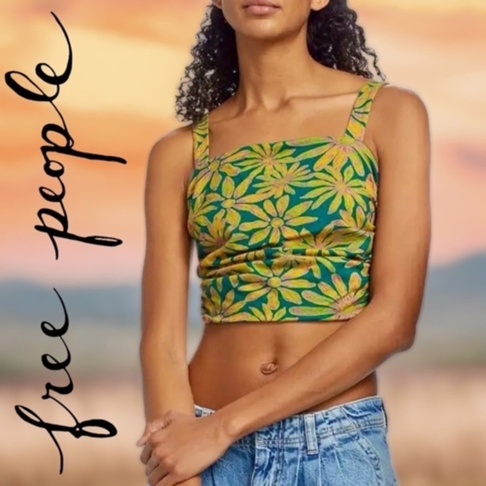 FREE PEOPLE All Tied Up Cropped Open-Back-Tie, Ruched Sides Tank Top NWT/MD